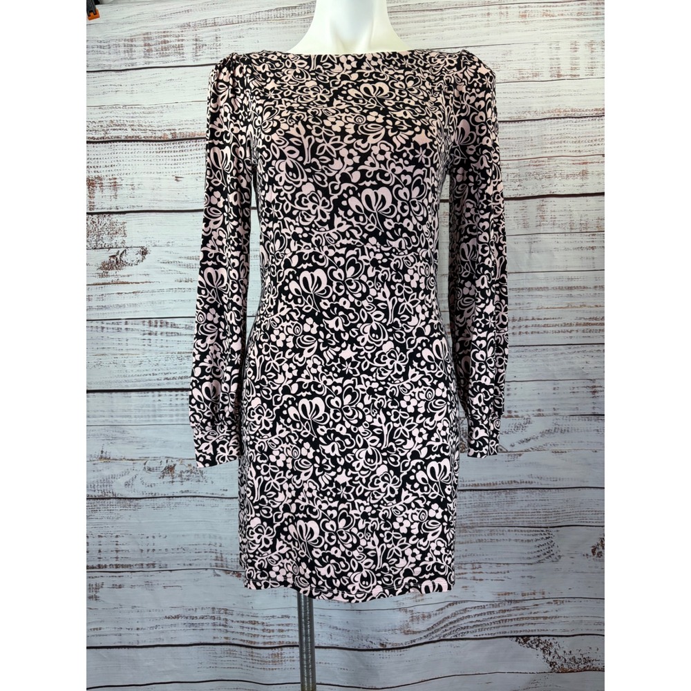 Boden J0711 Pink Black Floral Scroll Puff Sleeve Jersey Dress US 4R UK 8R